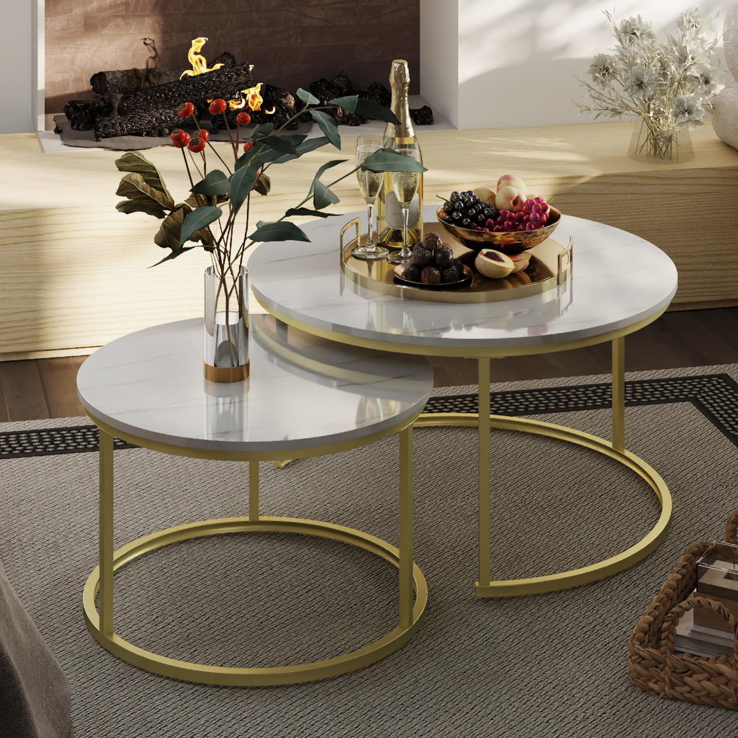 White Marble Nesting Tables, 2-Pack