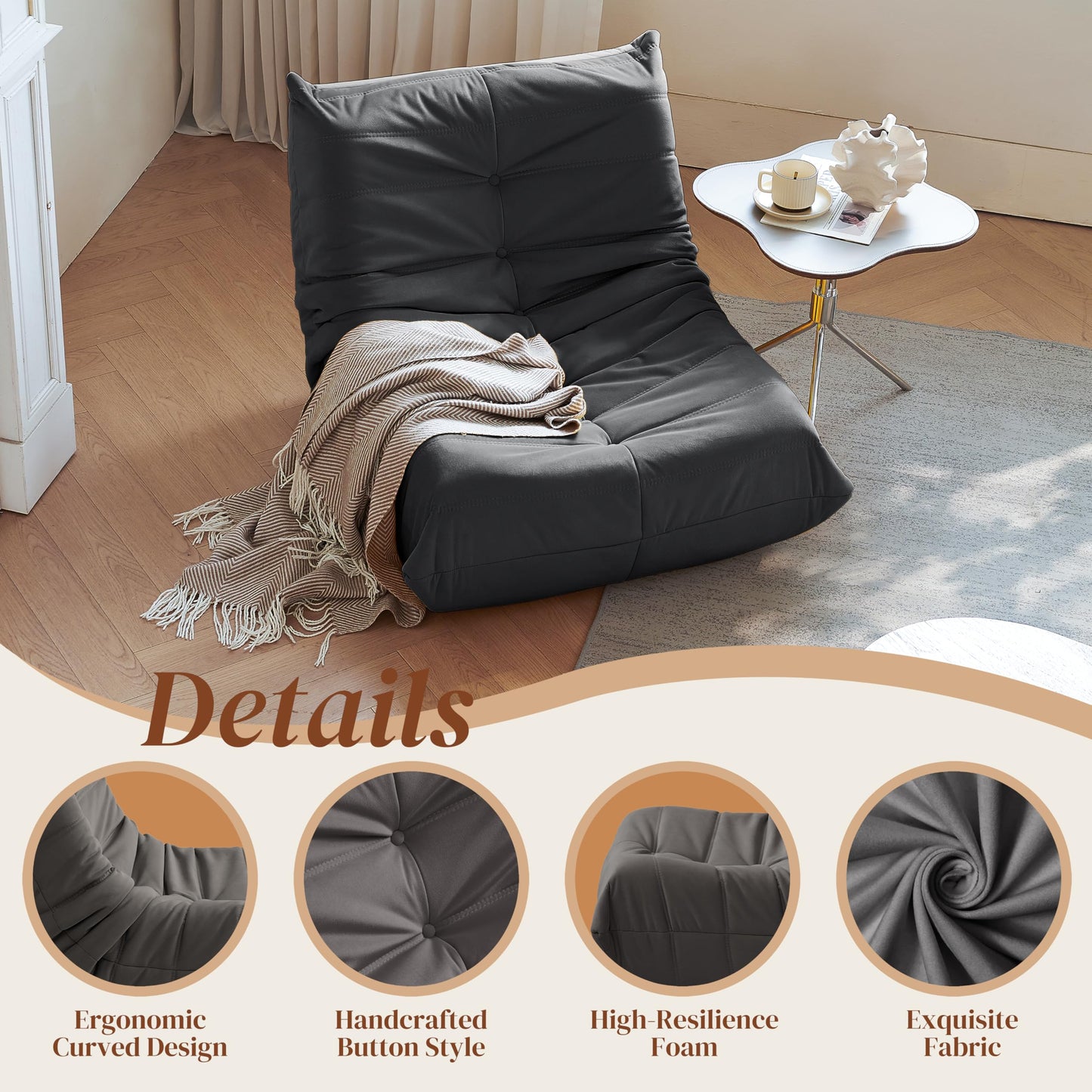 Dark Gray Memory Foam Bean Bag Chair