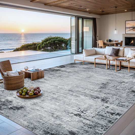 8x10 Ft Grey Abstract Area Rug