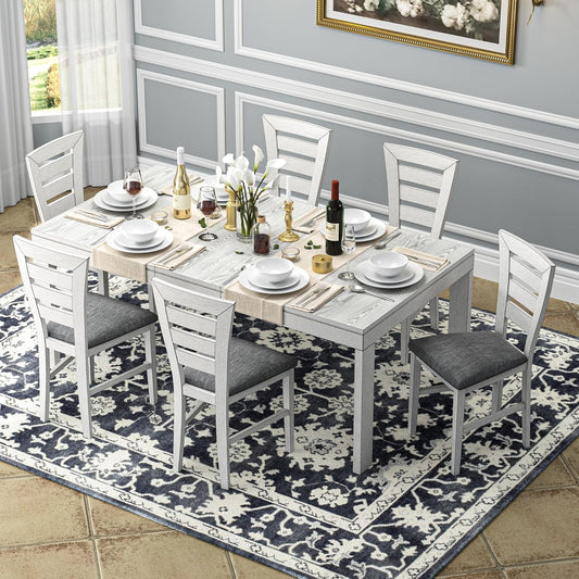 6-Piece Solid Wood Dining Table Set for 6, Modern Breakfast Dinette Extendable Kitchen Table with Chairs for Dining Room, Kitchen, Grey