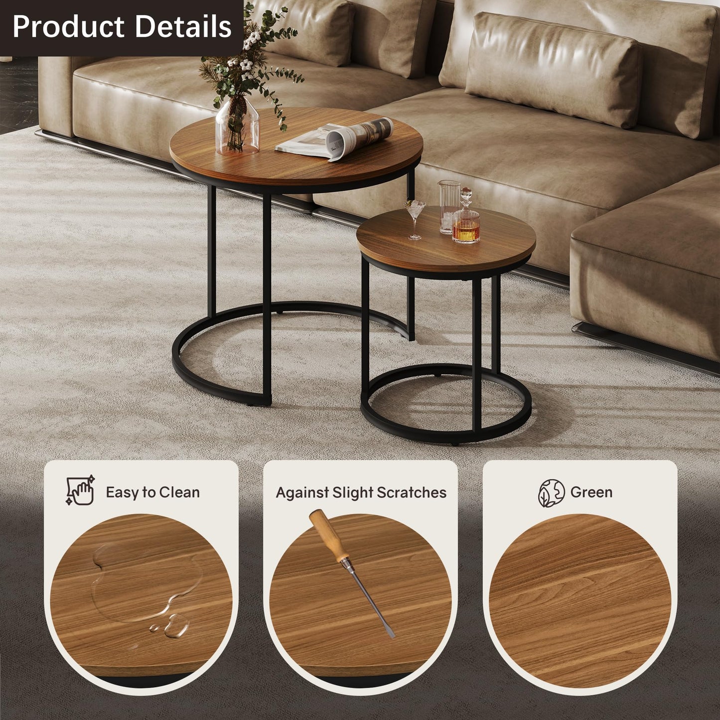 White Marble Nesting Tables, 2-Pack