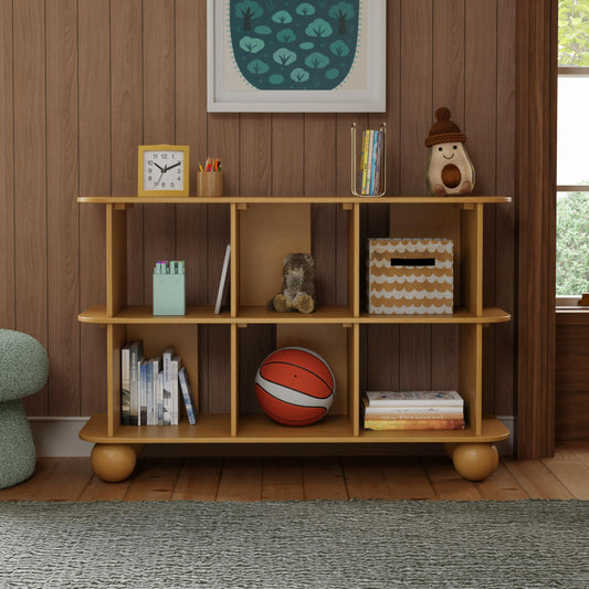 Babyletto Bondi Assembled Open Bookcase Kids Book Case w/Wide 6-Cube Montessori Wooden Book Shelves for Bedroom/Playroom/Living Room/Office - Modern Wood Bookshelf - Natural Walnut