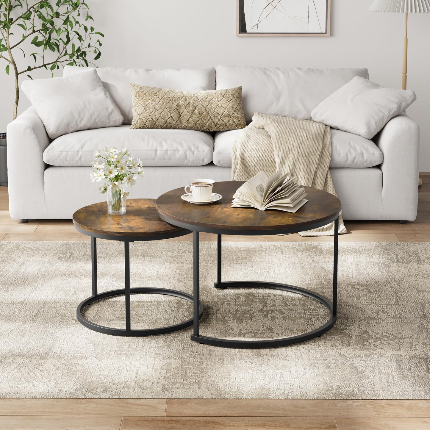 White Nesting Coffee Tables, 2-Pack