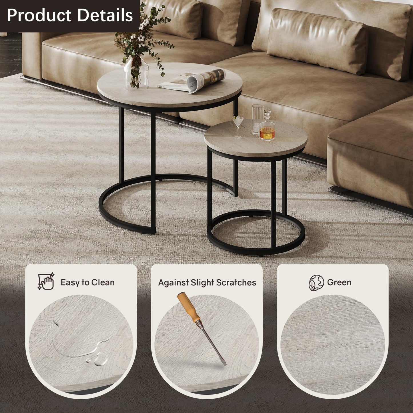 White Marble Nesting Tables, 2-Pack